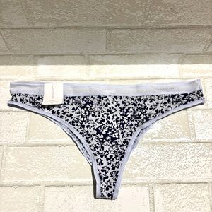 Calvin Klein Brazilian Stretch Thong Blue Trim Logo Floral Pattern NEW S M L NWT